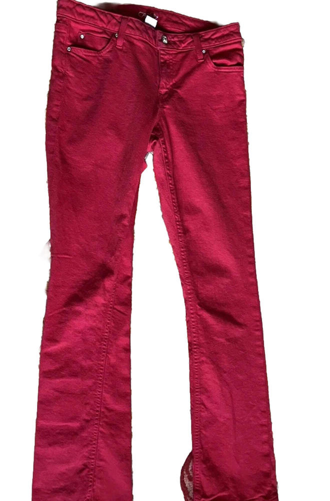 CACHE Red Stretch Mid Rise Slim Fit Flare Jeans Size 6 NWOT